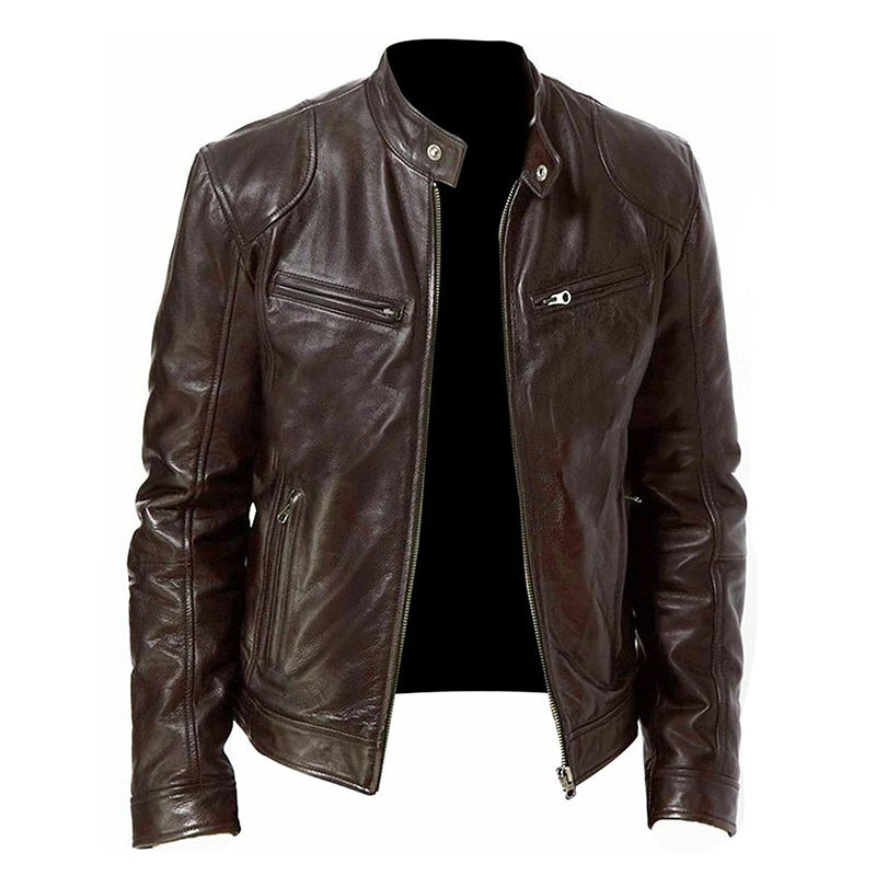 Heritage Espresso Leather Biker Jacket | Zipper Accent
