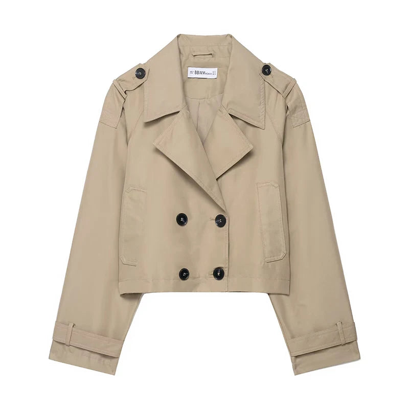 Chic Cropped Double-Breasted Trench Jacket