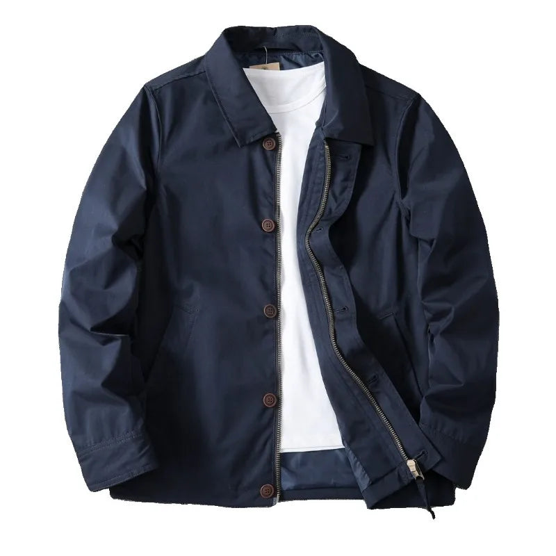 The Classic Navy Workwear Jacket | Zip & Button Closure
