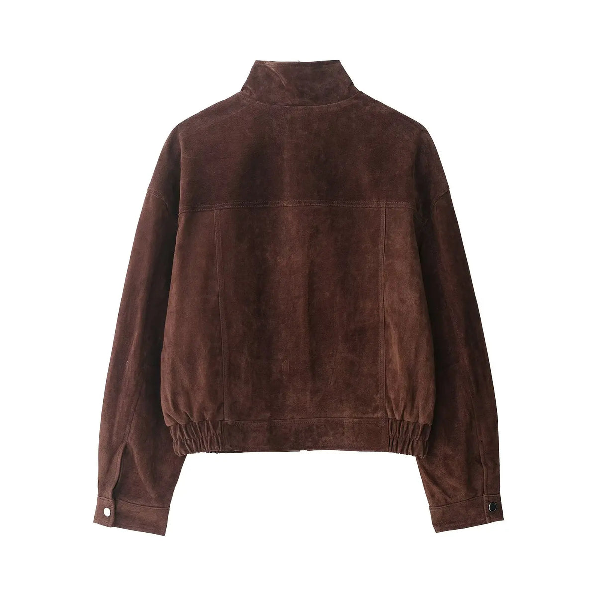 Chic Chocolate Suede Cropped Bomber Jacket – High-Street Autumn