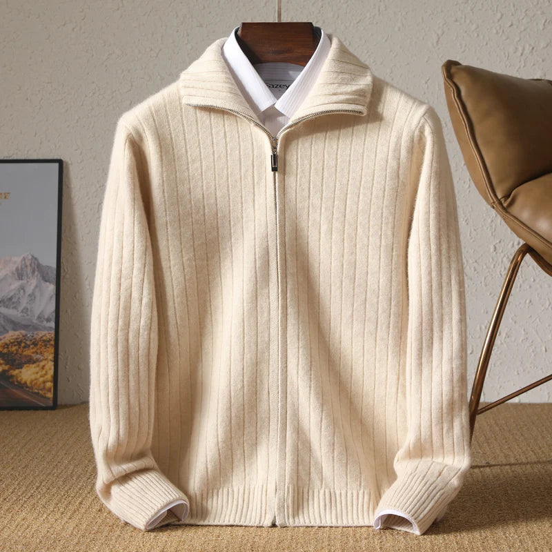Luxe Off-White Full-Zip Knit Cardigan