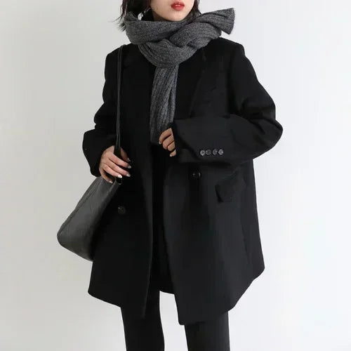 Women's Mid-Length Wool Blend Blazer Coat