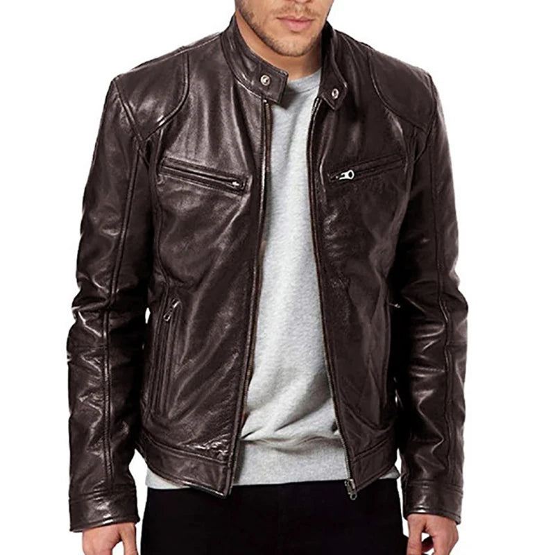Heritage Espresso Leather Biker Jacket | Zipper Accent