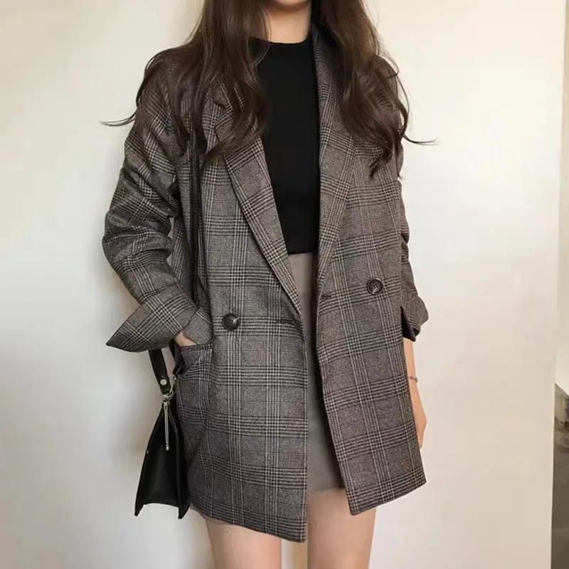 Women’s Vintage Plaid Double-Breasted Blazer