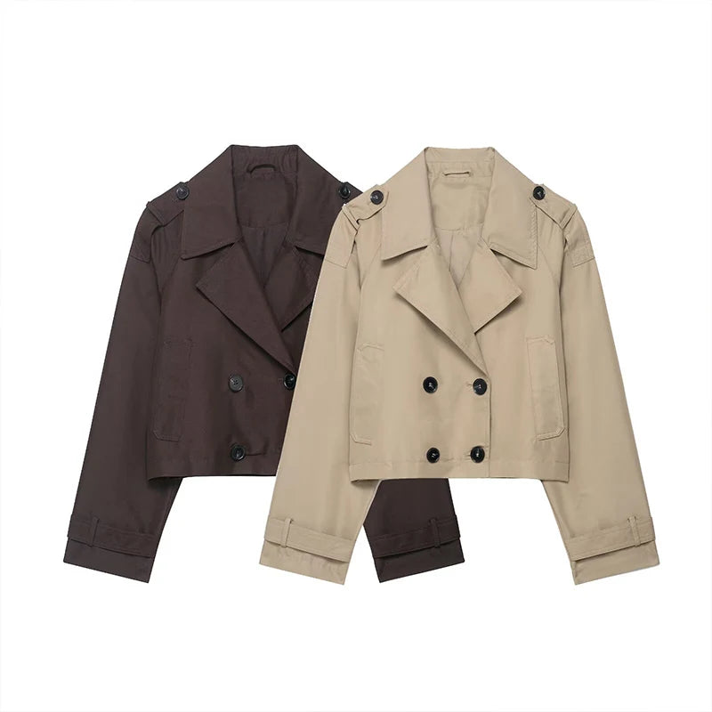 Chic Cropped Double-Breasted Trench Jacket