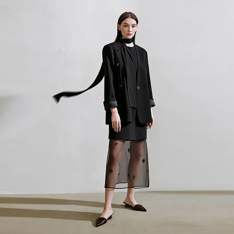Women’s Elegant Tie-Neck Blazer