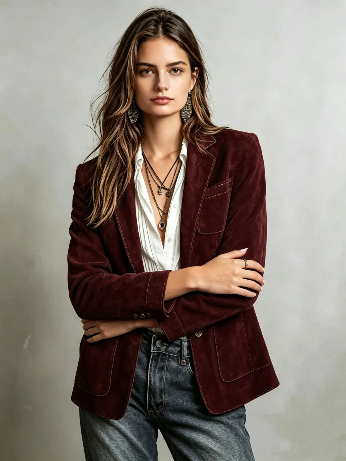Sophisticated Tan Suede Blazer – Chic Tailored Outerwear