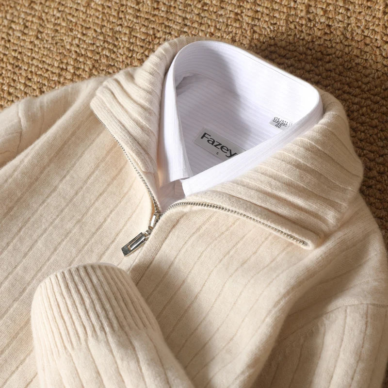 Luxe Off-White Full-Zip Knit Cardigan