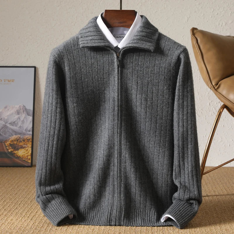 Luxe Off-White Full-Zip Knit Cardigan