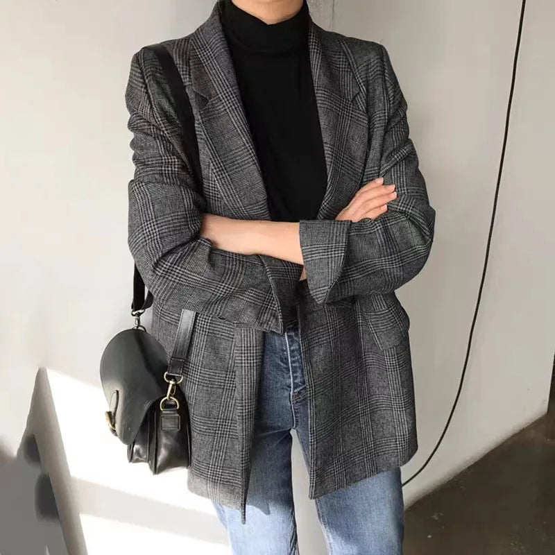 Women’s Vintage Plaid Double-Breasted Blazer